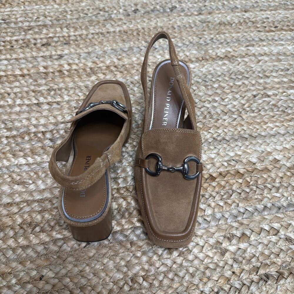Donald Pliner Walla Suede Horsebit Slingback Loafers Heels Brown Size 8 - Picture 3 of 8